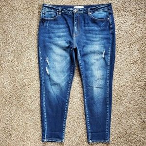 Kancan Womens High Rise Distressed Skinny Ankle Jeans Stretch Size 33 Dark Wash